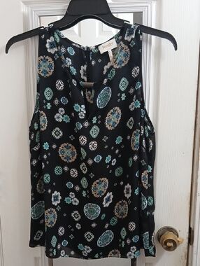 Laundry By Shelli Segal Black Floral Medallion Sleeveless Top Size Xl